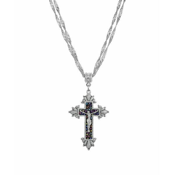 V{XIutFCX fB[X lbNXE`[J[Ey_ggbv ANZT[ Pewter Crucifix with Purple Seeded Beads Necklace Purple