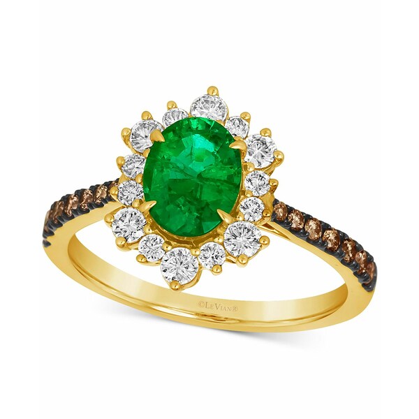ルヴァン メンズ リング アクセサリー Costa Smeralda Emeralds (7/8 ct. t.w.) & Diamond (5/8 ct. t.w.) Halo Ring in 14k Gold No Color