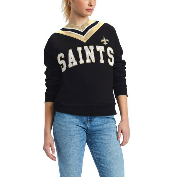 トミー ヒルフィガー レディース シャツ トップス New Orleans Saints Tommy Hilfiger Women's Heidi VNeck Pullover Sweatshirt Black