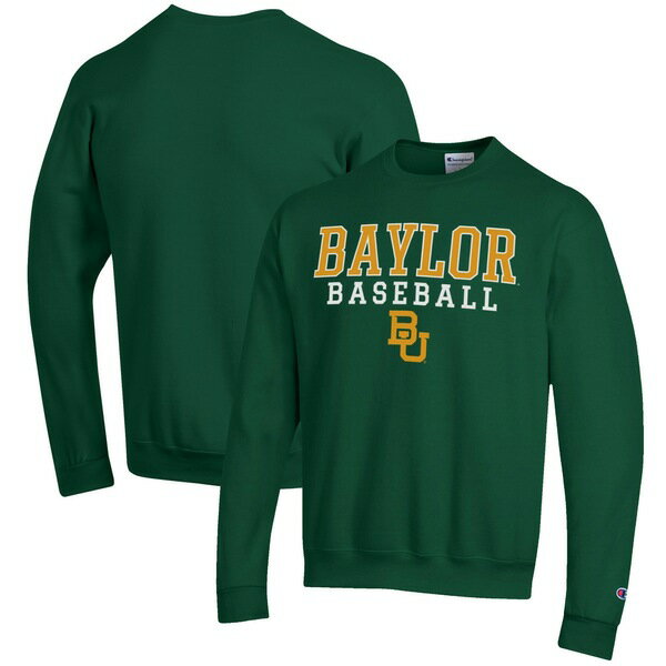 チャンピオン メンズ パーカー・スウェットシャツ アウター Baylor Bears Champion Baseball Stack Pullover Crewneck Sweatshirt Green