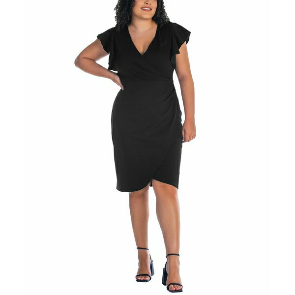 24セブンコンフォート レディース ワンピース トップス Plus Size V-neck Knee Length Dress Black