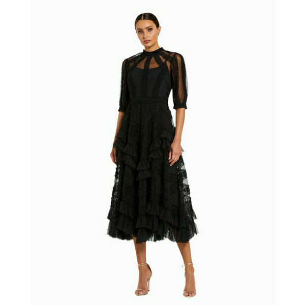 マックダガル レディース ワンピース トップス Women's High Neck Puff Sleeve Ruffle Tiered Dress Black