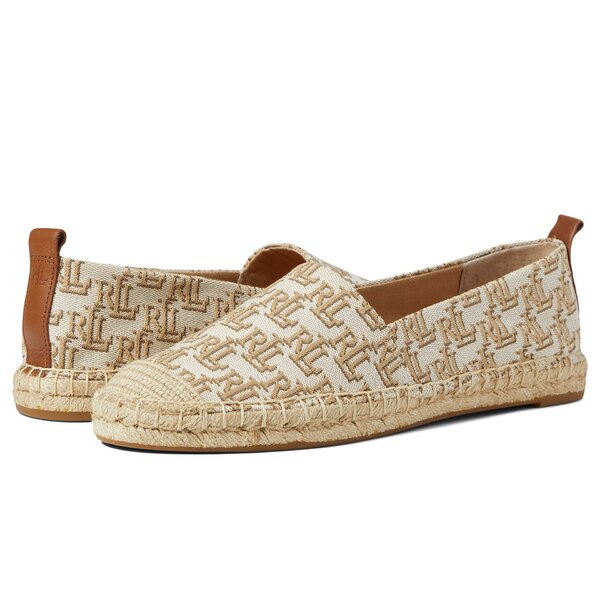 ラルフローレン レディース スリッポン・ローファー シューズ Cameryn II Monogram Jacquard Espadrille Khaki/Deep Saddle Tan