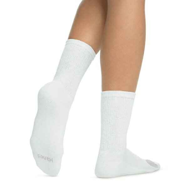 ヘインズ レディース 靴下 アンダーウェア Women's 6-Pair Plush Comfort Toe Seam Crew Socks White/Grey Vent