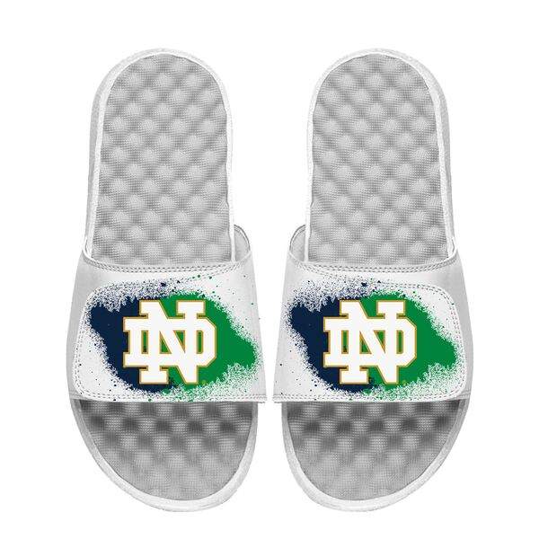 アイスライド メンズ サンダル シューズ Notre Dame Fighting Irish ISlide Spray Paint Slide Sandals White
