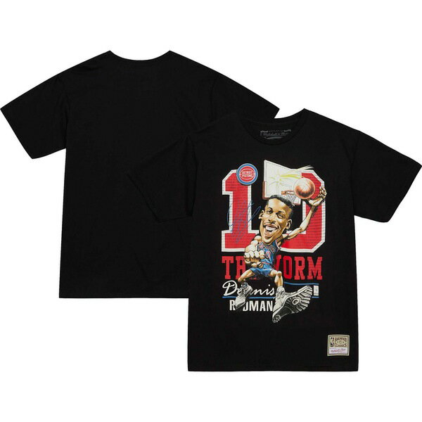 ミッチェル ネス メンズ Tシャツ トップス Dennis Rodman Detroit Pistons Mitchell Ness Hardwood Classics Caricature TShirt Black