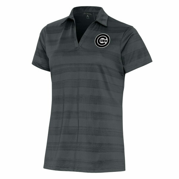 アンティグア レディース ポロシャツ トップス Chicago Cubs Antigua Women's Brushed Metallic Compass Polo Charcoal