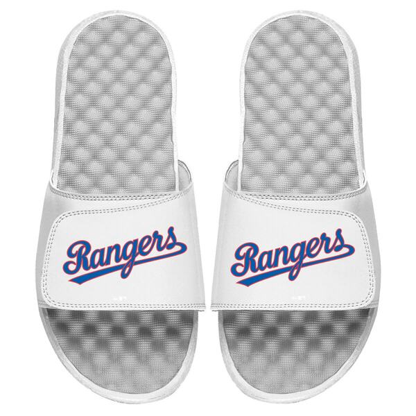 アイスライド メンズ サンダル シューズ Texas Rangers ISlide Cooperstown Wordmark Logo Slide Sandals White