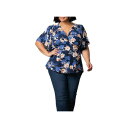 キヨナ レディース カットソー トップス Plus Size Seaside Serenade Peplum Top Blue blossom bliss