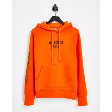 シックスジュン メンズ パーカー・スウェットシャツ アウター Sixth June skinny fit monsters tour hoodie in orange ORANGE