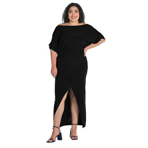 24セブンコンフォート レディース ワンピース トップス Plus Size Boat Neck Batwing Sleeve Slit Maxi Dress Black 24セブンコンフォート レディース ワンピース トップス Plus Size Boat Neck Batwing Sleeve Slit Maxi Dress Black