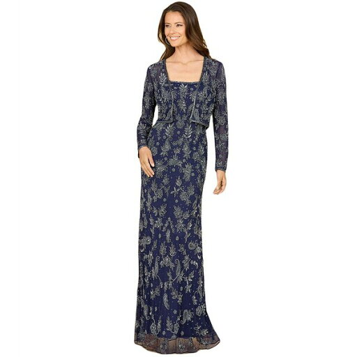ララ レディース ワンピース トップス Women's Sheath Gown with Long Sleeve Jacket Navy ララ レディース ワンピース トップス Women's Sheath Gown with Long Sleeve Jacket Navy