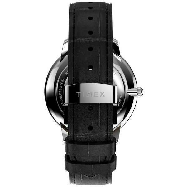 タイメックス メンズ 腕時計 アクセサリー Men's Quartz Analog Black Leather Watch, 39mm Black