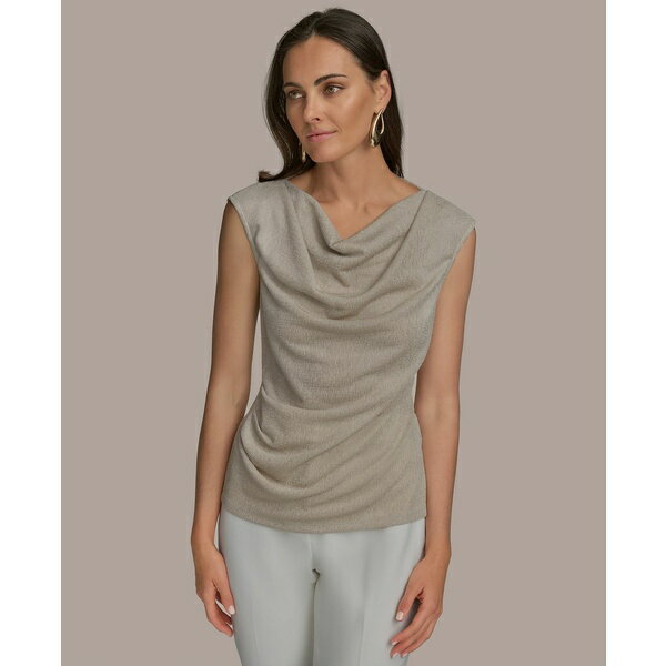 ダナ キャラン ニューヨーク レディース カットソー トップス Women's Sleeveless Drape Neck Blouse Tuscan Greyのサムネイル