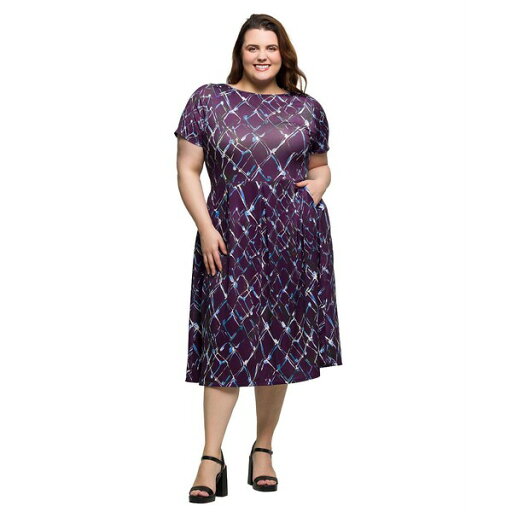 24セブンコンフォート レディース ワンピース トップス Plus Size Print Short Sleeve Pleated Flare Midi Pocket Dress Purple Multi 24セブンコンフォート レディース ワンピース トップス Plus Size Print Short Sleeve Pleated Flare Midi Pocket Dress Purple Multi