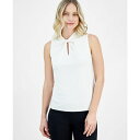 アンクライン レディース カットソー トップス Women's Twist-Neck Sleeveless Keyhole Top White Dove(4)
