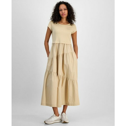 ボス オレンジ レディース ワンピース トップス Women's Cotton Mixed Media Tiered Fit & Flare Dress Stone ボス オレンジ レディース ワンピース トップス Women's Cotton Mixed Media Tiered Fit & Flare Dress Stone