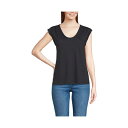 ランズエンド レディース カットソー トップス Women's Linen Blend Cap Sleeve Gathered Shoulder Tee Bla...