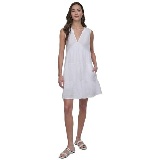 ダナキャランニューヨーク レディース ワンピース トップス Women's Cotton Gauze Sleeveless Mini Dress WHT - WHITE ダナキャランニューヨーク レディース ワンピース トップス Women's Cotton Gauze Sleeveless Mini Dress WHT - WHITE