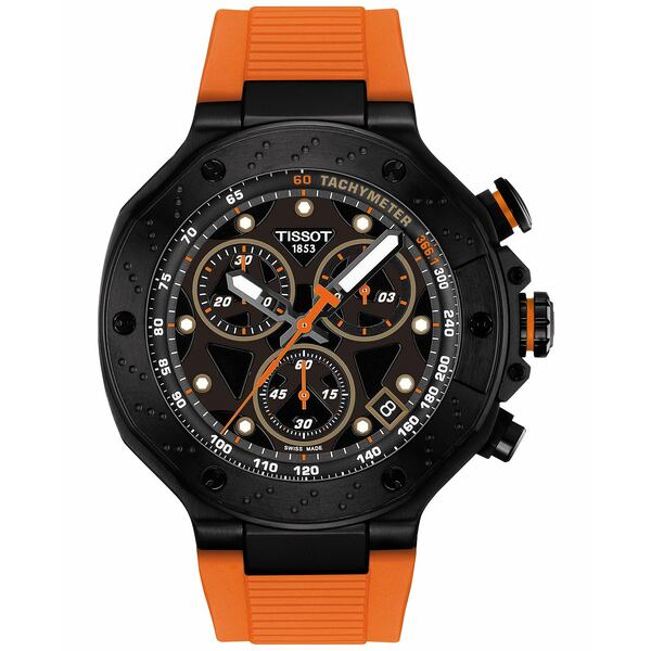 ティソット メンズ 腕時計 アクセサリー Men's Swiss Chronograph T-Race Orange Silicone Strap Watch 45mm Silicone, Orange