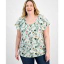 スタイルアンドコー レディース カットソー トップス Plus Size Printed Flutter-Sleeve Top, Exclusively at Macy's Floating Mint(4)