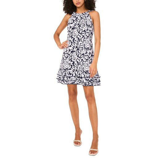 ミスク レディース ワンピース トップス Women's Embellished Printed Sleeveless A-Line Dress Navy/white ミスク レディース ワンピース トップス Women's Embellished Printed Sleeveless A-Line Dress Navy/white