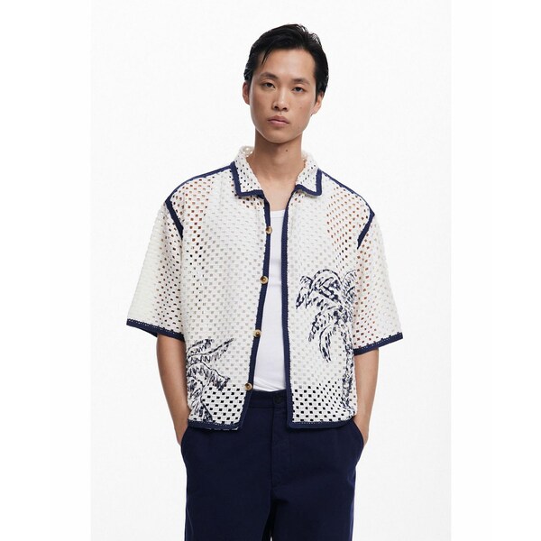 デジグアル メンズ シャツ トップス Men's Palm tree lace shirt Light beige