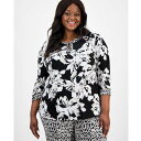 カスパー レディース カットソー トップス Plus Size Printed 3/4-Sleeve Twist-Neck Blouse Black Multi(4)