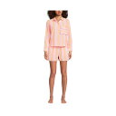 ランズエンド レディース カットソー トップス Women's Cotton Poplin 2 Piece Pajama Set - Long Sleeve Top and Shorts with Piping Light rose pink wide stripe
