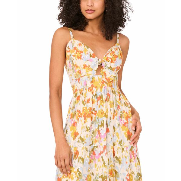 ミスク レディース ワンピース トップス Women's Printed V-Neck Sleeveless Tiered Maxi Dress Green Olive