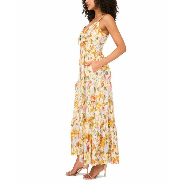 ミスク レディース ワンピース トップス Women's Printed V-Neck Sleeveless Tiered Maxi Dress Green Olive