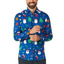 オポスーツ メンズ シャツ トップス Men's Festivity Blue Shirt - Perfect For Christmas - Xmas Parties - Including 1 Button-Up Shirt - Blue - Long sleeve Open miscellaneous 967(4)