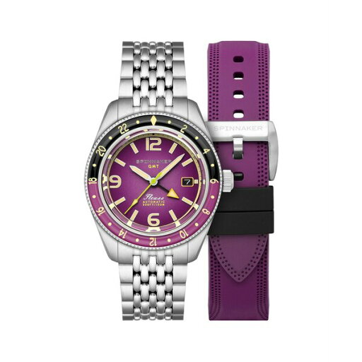 スピ二カー メンズ 腕時計 アクセサリー Men's Fleuss GMT Automatic Solid Stainless Steel Bracelet Watch, 43mm Purple スピ二カー メンズ 腕時計 アクセサリー Men's Fleuss GMT Automatic Solid Stainless Steel Bracelet Watch, 43mm Purple