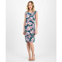 コネクテッド レディース ワンピース トップス Women's Printed Gathered Cap-Sleeve Sheath Dress Seafoam