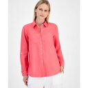 チャータークラブ レディース カットソー トップス Petite 100% Linen Button-Front Shirt, Created for Macy's Coral Flas(4)