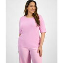 タハリエーエスエル レディース Tシャツ トップス Plus Size Knit T-Shirt Pink Macaroon