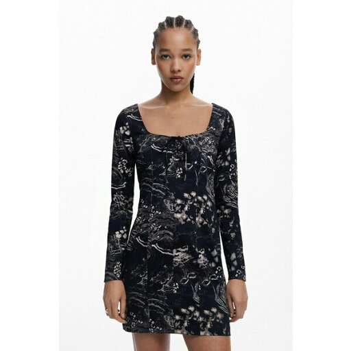 デジグアル レディース ワンピース トップス Women's Short dress with square neckline Black デジグアル レディース ワンピース トップス Women's Short dress with square neckline Black