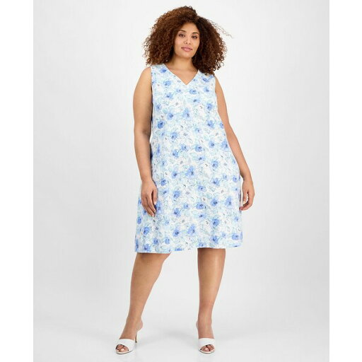 ジョーンズニューヨーク レディース ワンピース トップス Plus Size Printed V-Neck Midi Dress NYC White Multi ジョーンズニューヨーク レディース ワンピース トップス Plus Size Printed V-Neck Midi Dress NYC White Multi
