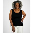 スタイルアンドコー レディース カットソー トップス Plus Size Cotton Square-Neck Tank Top, Exclusively at Macy's Deep Black