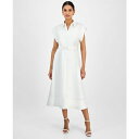アンクライン レディース ワンピース トップス Petite Belted Drop-Sleeve Midi Shirtdress Bright White