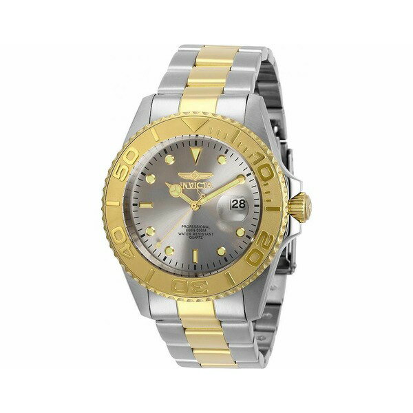 インビクタ メンズ 腕時計 アクセサリー Men's 29950 Pro Diver Quartz 3 Hand Grey Dial Watch Gold