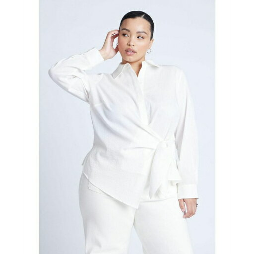エロクイ レディース カットソー トップス Plus Size Hip Tie Collared Shirt Blanc white エロクイ レディース カットソー トップス Plus Size Hip Tie Collared Shirt Blanc white