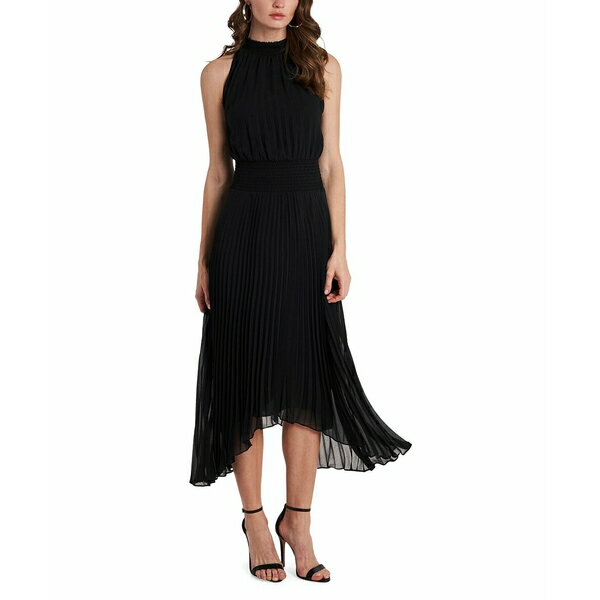 ワンステイト レディース ワンピース トップス Women's Sleeveless Pleated Halter Midi Dress Rich Black