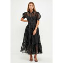 イングリッシュファクトリー レディース ワンピース トップス Women's Gridded Organza Tiered Maxi Dress Black