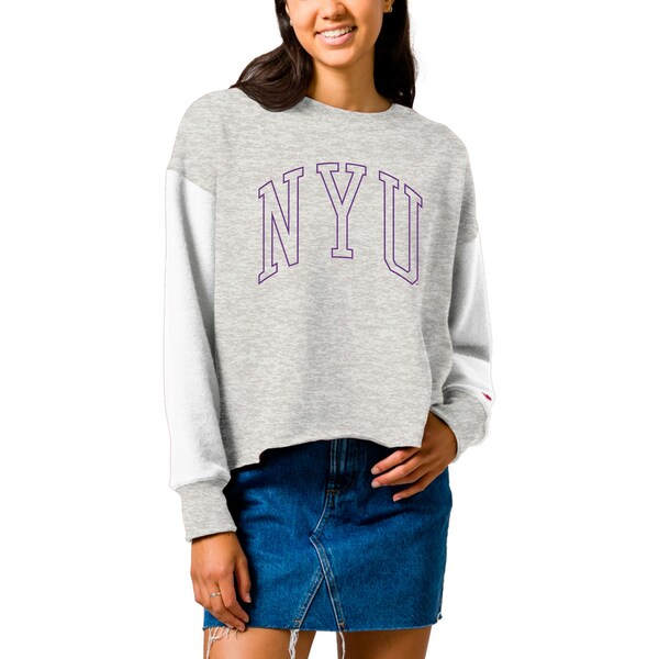 [OJbWGCgEFA fB[X p[J[EXEFbgVc AE^[ NYU Violets League Collegiate Wear Women's Reverse Fleece Cropped Pullover Sweatshirt Gray