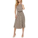 カルバンクライン レディース ワンピース トップス Petite Plaid Belted A-Line Midi Dress Khaki/Red Multi