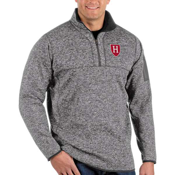 ƥ  㥱åȡ֥륾  Harvard Crimson Antigua Big &Tall Fortune QuarterZip Pullover Jacket Heather Gray