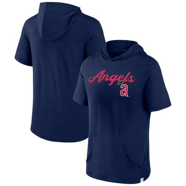 ファナティクス メンズ パーカー・スウェットシャツ アウター Los Angeles Angels Fanatics Branded Offensive Strategy Short Sleeve Pullover Hoodie Navy