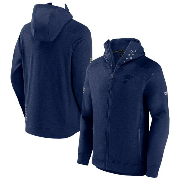 եʥƥ  ѡåȥ  St. Louis Blues Fanatics Branded Authentic Pro Road Tech FullZip Hoodie Jacket Heather Navy