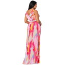 GXP[v fB[X s[X gbvX Plus Size Printed V-Neck Ruched-Waist Pleated Gown Fuschia Multi